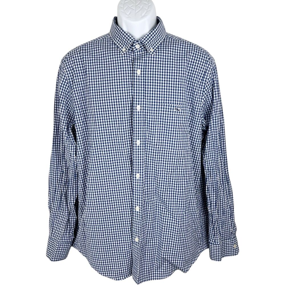 Vineyard Vines Classic Fit Tucker Shirt Men Large Blue Gingham Long Sleeve